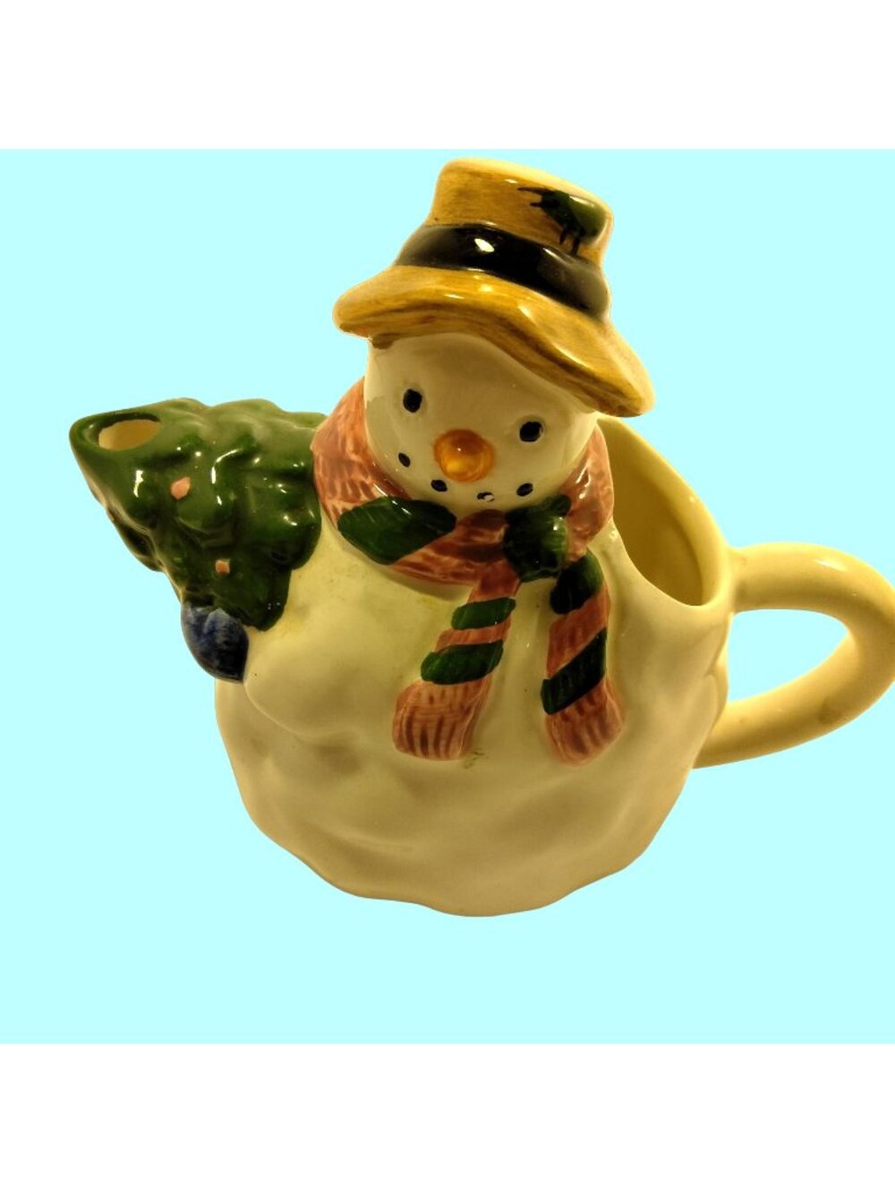 Snowman Creamer Christmas Tree Spout Vintage